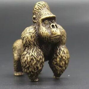 Classical Brass Gorilla Statue Antique Study Desktop Ornament Table Tea